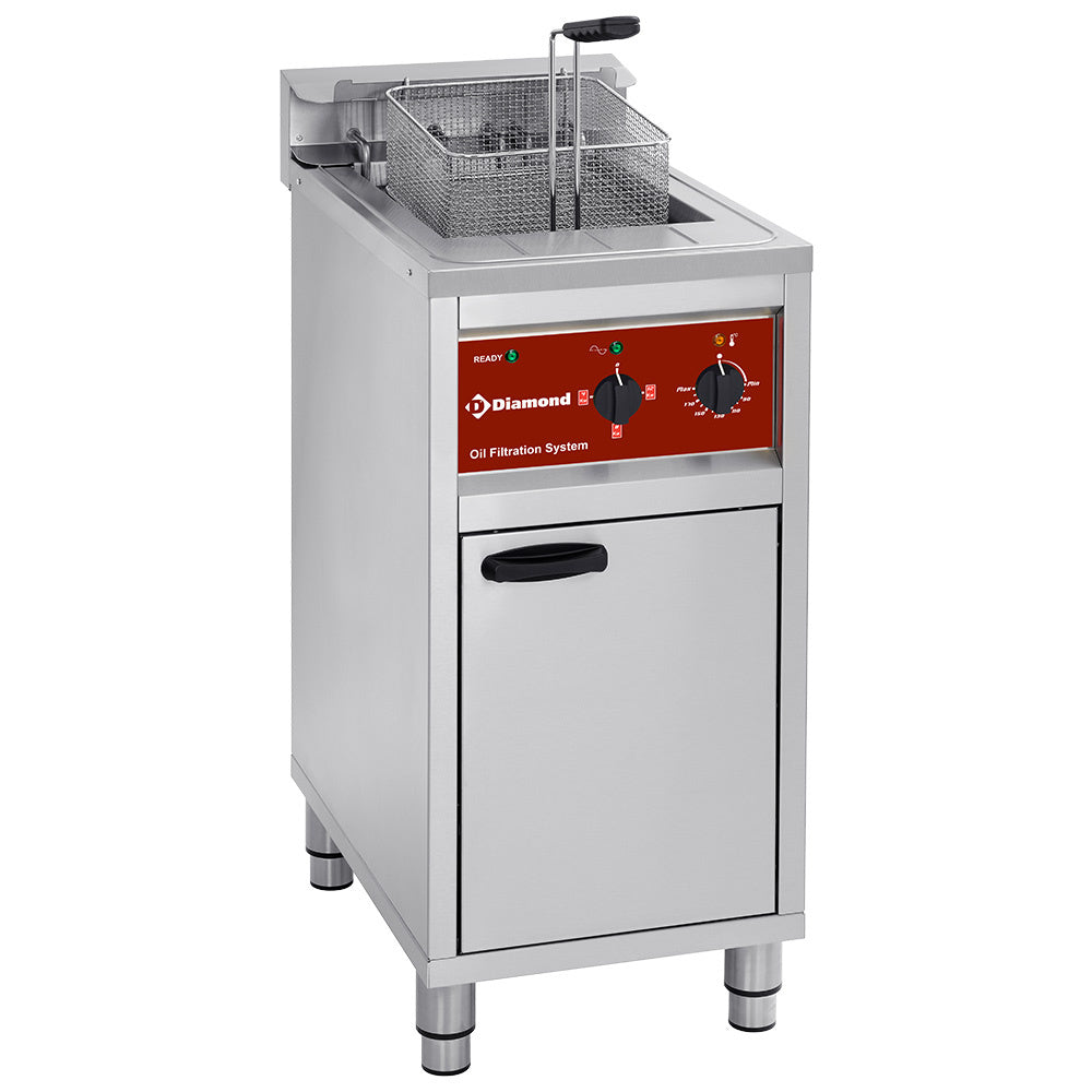 Friteuse électrique avec système de filtration, 1 cuve 16 lit., sur meuble